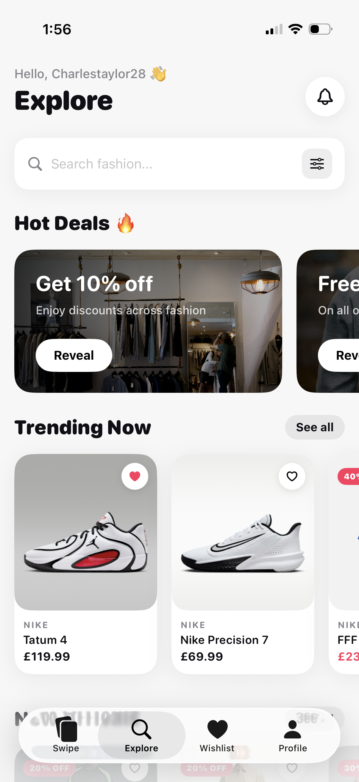 Swyle explore page showing trending fashion items